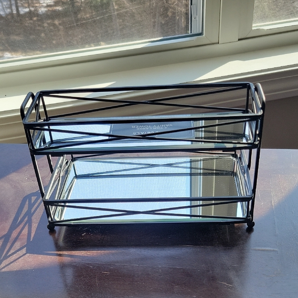 Black Metal and Glass Two-Tier Vanity Tray - Home Bath - Picture 3 of 5